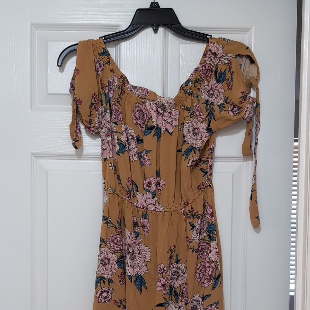 Band of Gypsies Off Shoulder Floral Dress - Mustard and Pink